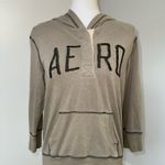 Aeropostale Vtg  Hoodie Women Medium Tan Logo Pullover Kangaroo Pocket 3/4 Sleeve  Photo 0