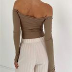 Princess Polly  Light Brown Off Shoulder Long Sleeve Bodysuit Women’s Size 2 Photo 1
