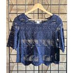 Say What? NWT Say What Womens Top Sz Small Blue Crop Embroidered Crochet Bohochic Photo 0