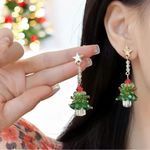 Exquisite Christmas Tree Faux‎ Crystal Decor Dangle Earrings Cute Cartoon Style Green Photo 4