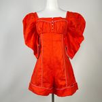 Farm Rio NWOT  100% Linen Puff Sleeve Linen Romper Size S Red Photo 6