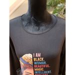 Womens Shirt Dress Size M Black Graphic Print Long Sleeve Loose Pockets Pullover Size M Photo 9