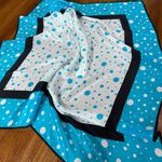 Vintage Turquoise Polka Dot Silk Square Scarf Blue White Black Unique Pattern Photo 10