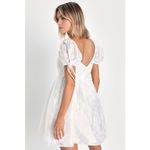 Lulus NWT  Exceptionally Angelic White Floral Puff Sleeve Mini Dress Summer Sze M Photo 6