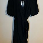 Violets & Roses Dress Midi Black Casual Cocktail Tie Waist Textured Neutral Size 6 Photo 12