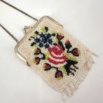 Vintage Women's Floral Beaded Fringe Chain Strap Mini Purse Multicolor Photo 3