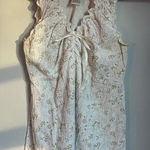 Vintage Y2K Dainty Floral Ribbon Baby Cinch Blouse Cream Large Bella Coquette Green Photo 0