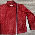 Vintage Women Genuine Red Leather Bomber Zip Front Jacket Made in Korea Sz M Size M Photo 13
