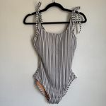 J.Crew NWT  Sz S Striped Tie-shoulder One-piece Swimsuit Antique Navy White CI335 Photo 2