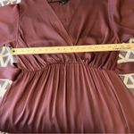 Massimo Dutti Brown Satin Faux Wrap Dolman Sleeve Side Slits Midi Dress Size M Photo 14