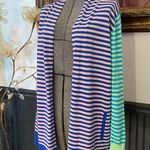 Lands' End Cotton Striped Colorblock Open Long Cardigan Sweater Photo 2