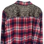 EXPRESS  Boyfriend Red and Blue Sparkle Panel Plaid Long Sleeve Button Up Size M Photo 5