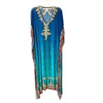 Soft Surroundings Blue Chrystal Embellished V-Neck Kaftan Loungewear Pool Cover Photo 1