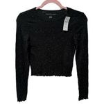American Eagle New Black White Speckle Long Sleeve Ribbed Crop Top Women's Sz S Photo 2