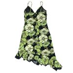 M Collection Green Floral Asymmetrical Cami Dress with Ruffle Hem Black Size M Photo 7