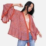 Free People | Red Orange Lola Bell Sleeve Floral Crochet Trim Tassel Kimono, S Photo 0