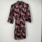 Cabernet Belted Robe Kimono M Silky Pink Roses Dark Floral Sexy Resort Vacation Black Size M Photo 3