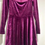 Lulus Sweet Desire Magenta Velvet Long Sleeve Skater Dress Size Small .  NWT Photo 4