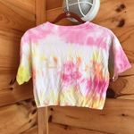 Hanes PRICED TO SELL!!! PINK/WHITE/YELLOW TIE DYE V-NECK SOFT STRETCHY SHORT SLEEVE CROP TOP Photo 2