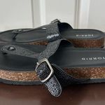 Torrid Women Size 8.5WW Rhinestone T-Strap Cork Flats Black Slip On Thong Sandal Photo 2