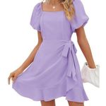 NEW SAMPEEL Square Neck Puff Sleeve Tie Waist Dress 2X White Photo 0