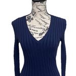 Sundance Navy Blue Ribbed V-Neck Sweater XS – Fitted Knit Top Y2K Minimalist Photo 1