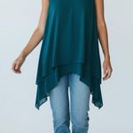 Soma *New Sleevless Tunic Top Womens XXL Teal V-Neck Shark Bite Hem Quiet Luxury Photo 0