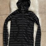 Lululemon Stride Jacket Women 6 Black Gray Striped Hoodie Thumbholes Full Zip Photo 5