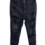 American Eagle Black Distressed Ripped High Rise Stretch Denim Mom Jeans Size 2R Photo 0