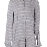 Garnet Hill  Striped Button Down Shirt Dress Linen Oversized Tunic Gray Size S Photo 0