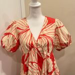 Hutch  Coral Plumeria Print Puff Sleeve Tiered V-Neck Mini Dress Preppy Coastal Photo 4