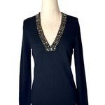 White + Warren Sweater Women Medium Black Cashmere Knit Beaded Neck Quiet Luxury Photo 0