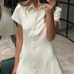 ZARA  mini dress pleated skirt collar button up ivory casual classic old money Photo 15