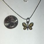 Elegant Silver Tone Yellow Enamel Dainty Butterfly Pendant Necklace Photo 3