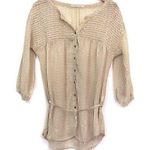 ZARA TRAFALUC Cream Beige Floral Tie Semi Sheer 3/4 Sleeve Peasant Blouse Top S Photo 1