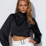 Hello Molly Black Satin Cropped Blouse Photo 2
