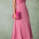 Rihoas Pink Sweetheart Neck Ruched Satin Midi Dress Size M Photo 4