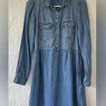 American Eagle  Fit Flare Blue Chambray Denim Dress Long Sleeve Button Up Size S Photo 0