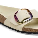 Birkenstock  Madrid Iridescent Big
Buckle Nubuck Leather Slide Sandal, Ecru,37EU Photo 4