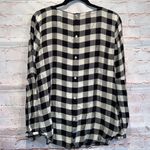 Loft Gingham back buttoned blouse lantern sleeves M black white check pullover Photo 5