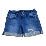Junior Wallflower Blue Denim Shorty Shorts Size 7 Mid Rise Embroidered Daisys Photo 1