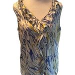 The Limited Sleeveless Ruffled Blouse White with Yellow, Purple & Black Squiggly Photo 0