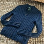 Ralph Lauren  Navy Silk Linen Blend Zip Up Knit Sweater Size Small Photo 0