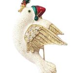 Vintage SJ Stamped Glittery Turtle Dove Christmas Holiday Santa Brooch Pin Gold Photo 0