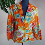 Felice Pappas Bright Floral Blazer Jacket Orange Size L Photo 0