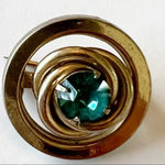 Vintage Signed Coro Circle Brooch Pin Aquamarine Glass Stone 50s Costume Jewelry Gold Photo 3