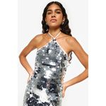 NWT Ilkyaz Ozel “The New Arrivals” Blanca Silver Sequin Halter Gown | Size S/38 Photo 7