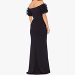 XScape  “Ashlyn” Long Scuba Crepe Off the Shoulder Wire Flower Gown Black Sz 10 Photo 5