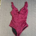 DKNY Women’s Ruffle Plunge Underwire One Piece Swimsuit Photo 3