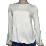 Liviana Conti Womens Size M White Cotton Long Puff Sleeve Round Neck Tee T Photo 3